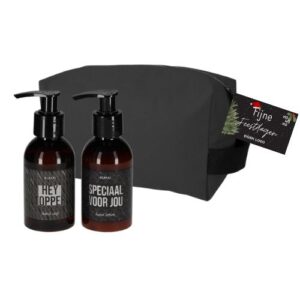 gevulde toilettas zwart met logo tekst