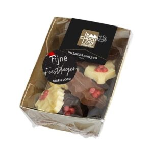 chocoladefabriek hulstblaadjes met logo tekst