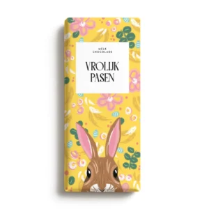 Vrolijk Pasen (geel) chocoladereep 100g